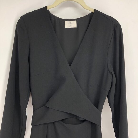 Aritzia Wilfred Black Aubagne Midi Dress Adjustable Wrap w/optional cutout 10 - Picture 6 of 16